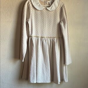 Janie and Jack Cream Textured Long-Sleeve Dress with White Peter Pan Collar